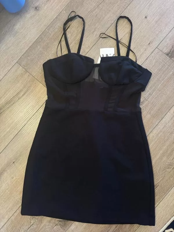 Rochie de seară Zara M | Negru, Mini, Bretele subțiri, Transparent - Image 6