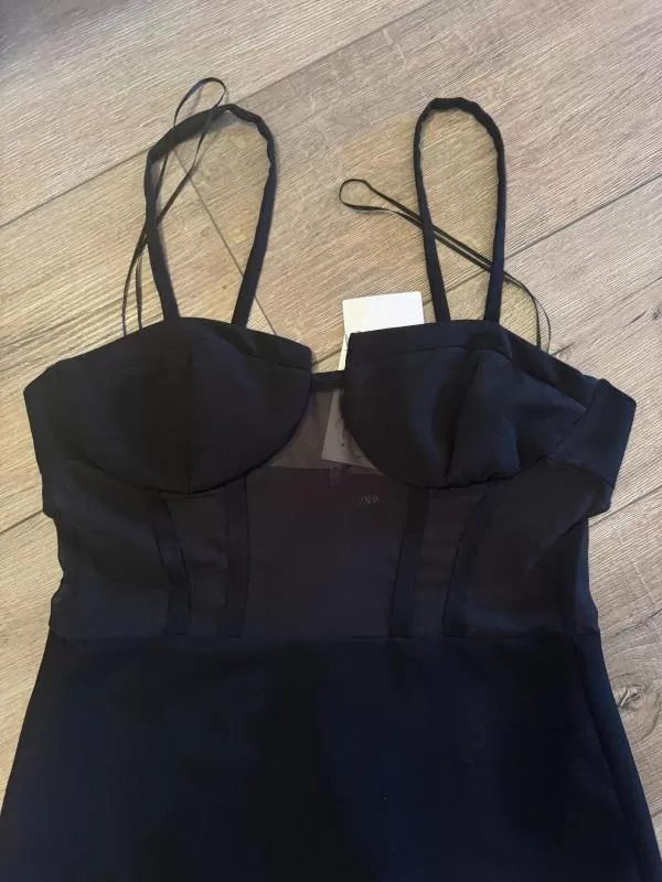 Rochie de seară Zara M | Negru, Mini, Bretele subțiri, Transparent - Image 7