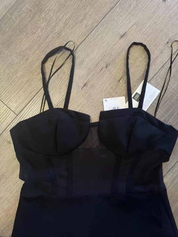 Rochie de seară Zara M | Negru, Mini, Bretele subțiri, Transparent - Image 9