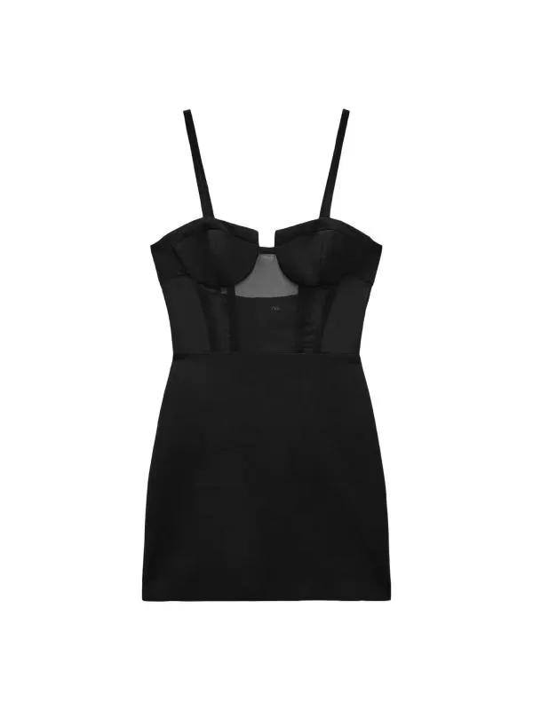 Rochie de seară Zara M | Negru, Mini, Bretele subțiri, Transparent