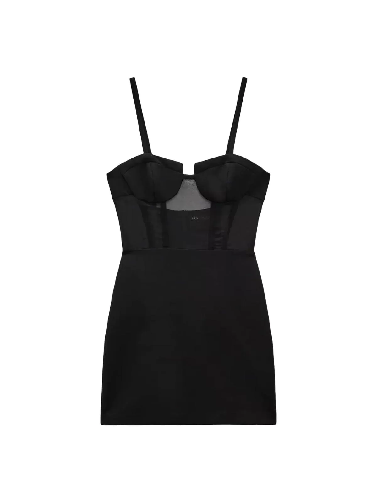 Rochie de seară Zara M | Negru, Mini, Bretele subțiri, Transparent
