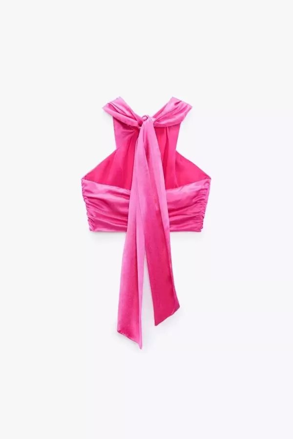 Top cropped Zara S | Fuchsia, Cropped (Scurt), Fără mâneci, Design petrecut - Image 2