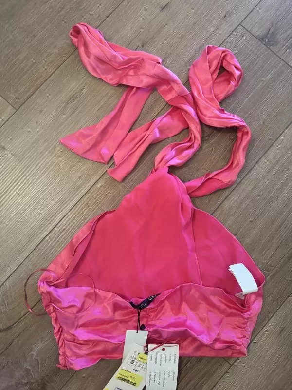 Top cropped Zara S | Fuchsia, Cropped (Scurt), Fără mâneci, Design petrecut - Image 6