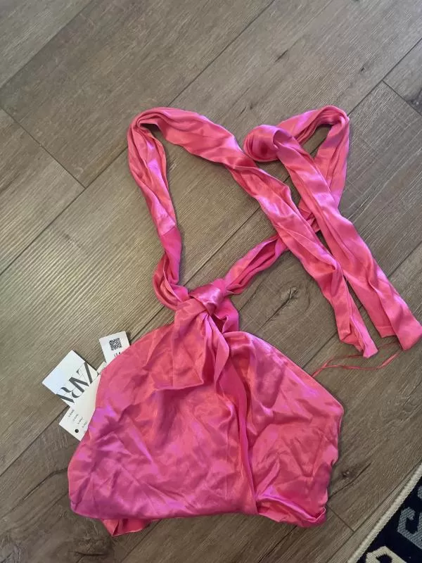 Top cropped Zara S | Fuchsia, Cropped (Scurt), Fără mâneci, Design petrecut - Image 7