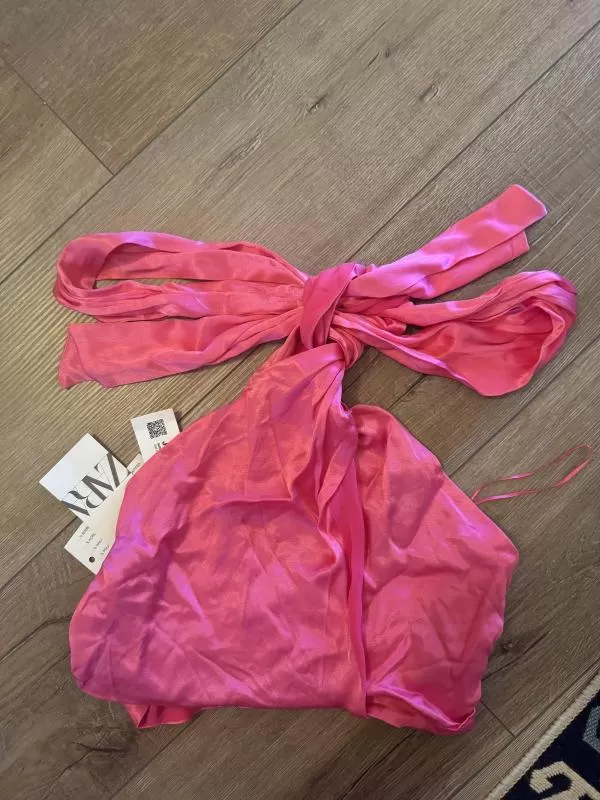 Top cropped Zara S | Fuchsia, Cropped (Scurt), Fără mâneci, Design petrecut - Image 8