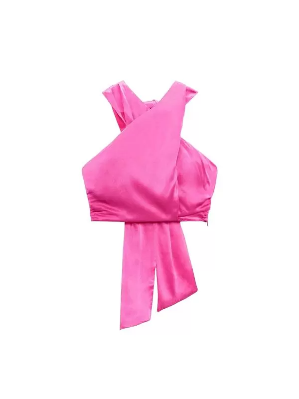 Top cropped Zara S | Fuchsia, Cropped (Scurt), Fără mâneci, Design petrecut