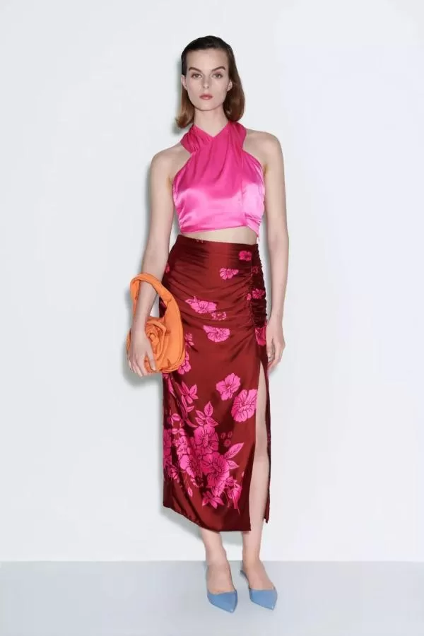 Top cropped Zara S | Fuchsia, Cropped (Scurt), Fără mâneci, Design petrecut - Image 3