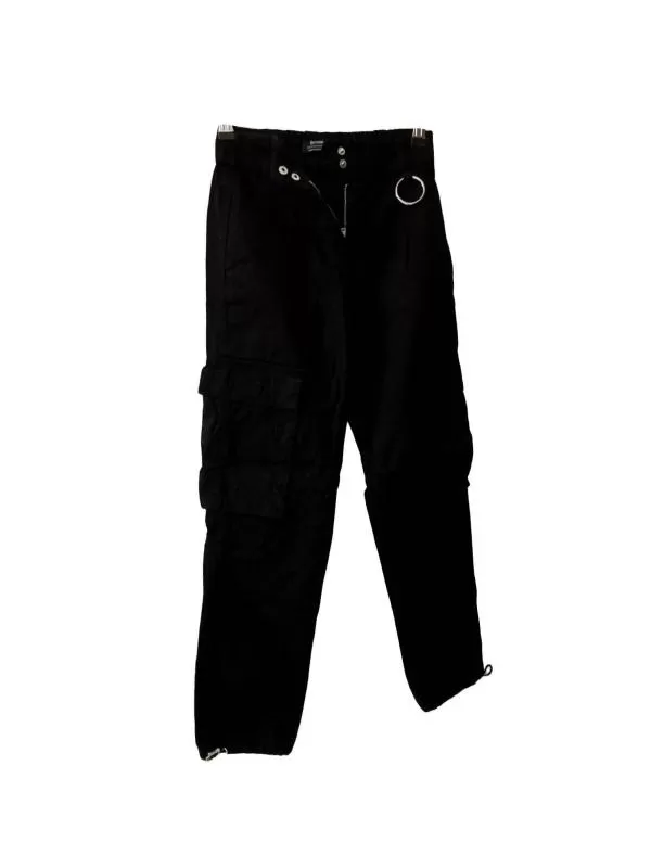 Pantaloni Bershka EU 32 | Negru, Lungi, Talie înaltă, Cargo