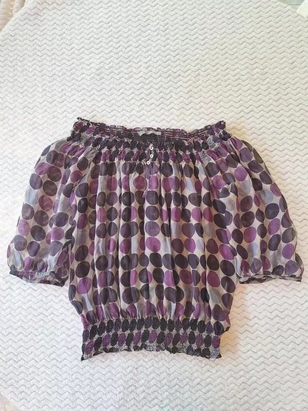 Bluză Zara L | Mov, Normal, Mânecă trei sferturi, Buline & Imprimeuri mici, Transparent, Poliester - Image 5