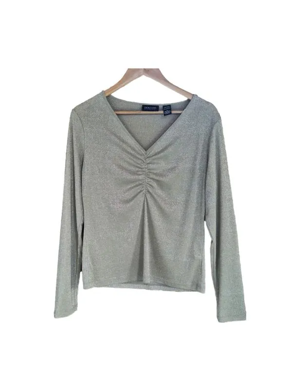 Bluză New York & Company L | Crem, Normal, Mânecă lungă, Drapat, Poliester