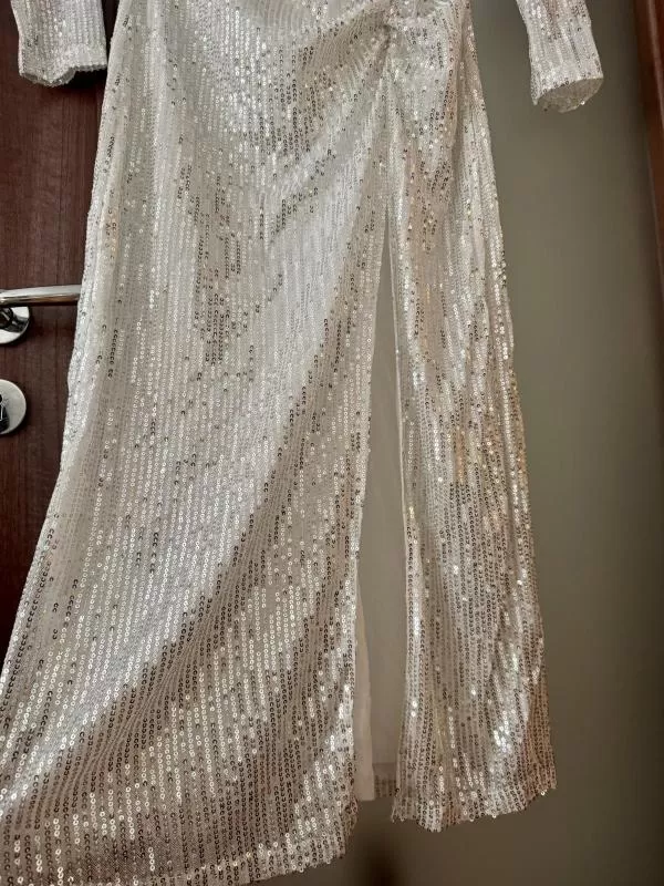 Rochie de ocazie By Swan EU 38 | Alb, Maxi, Mânecă lungă, Drapat, Poliester - Image 3