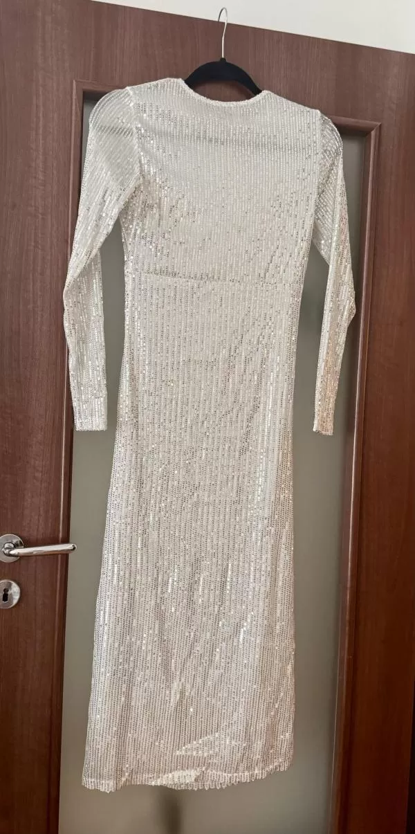 Rochie de ocazie By Swan EU 38 | Alb, Maxi, Mânecă lungă, Drapat, Poliester - Image 7