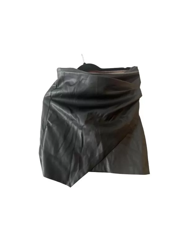 Fustă asimetrică KAROL EU 38 | Negru, Mini, Asimetrică fit, Piele ecologică