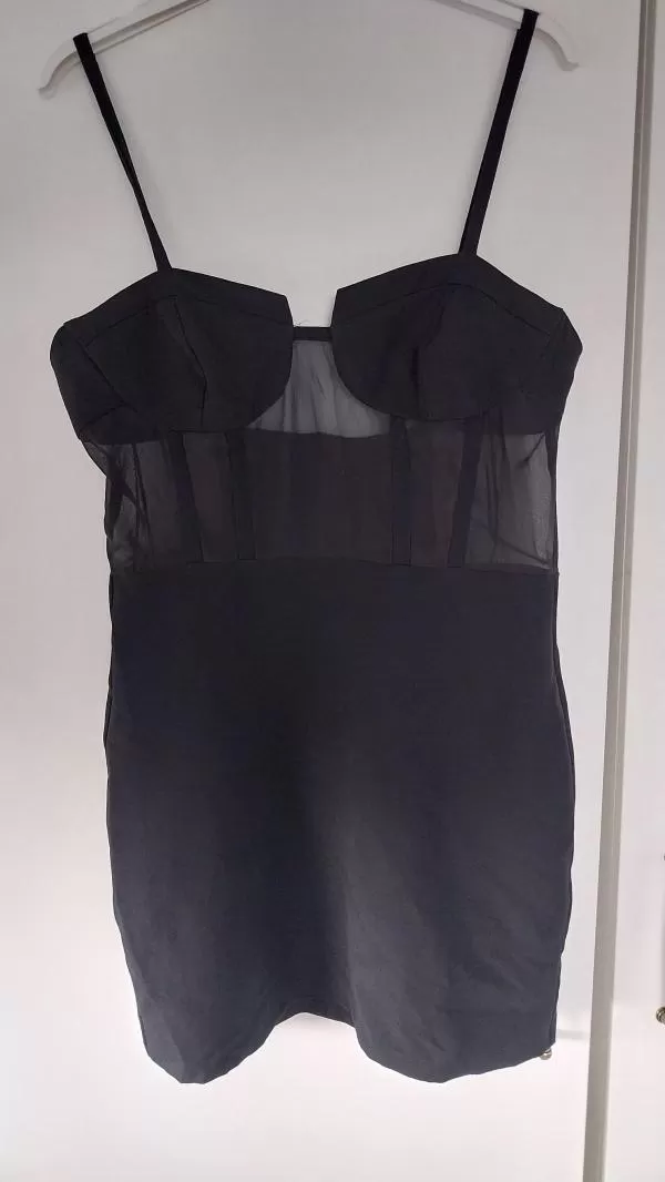 Rochie de seară Zara M | Negru, Mini, Bretele subțiri, Transparent, Poliester - Image 7