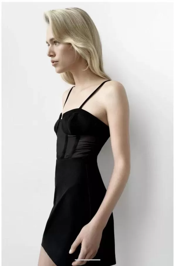 Rochie de seară Zara M | Negru, Mini, Bretele subțiri, Transparent, Poliester - Image 3