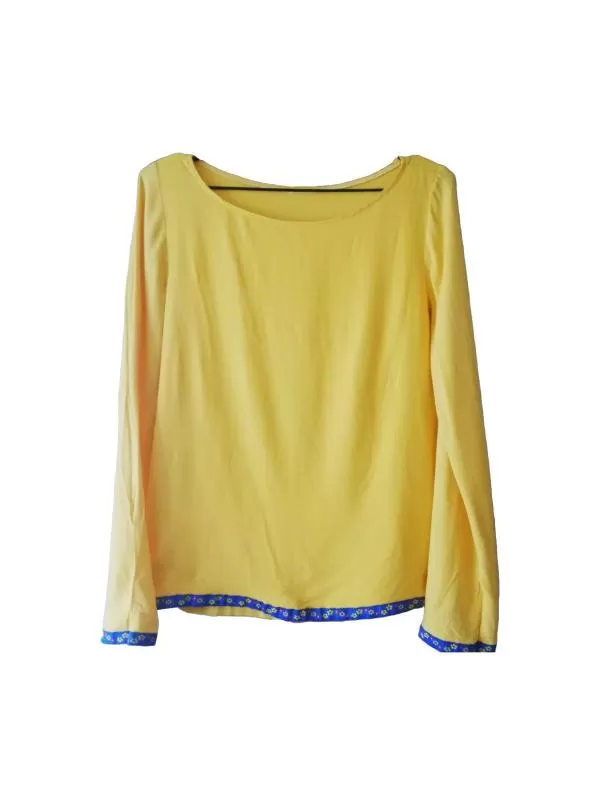 Bluză BasoTex EU 36 | Galben, Normal, Mânecă lungă, Monocrom, Bumbac