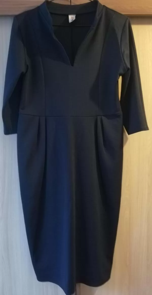 Rochie casual Natalee M | Bleumarin, Midi, Mânecă trei sferturi, Monocrom, Vâscoză - Image 5