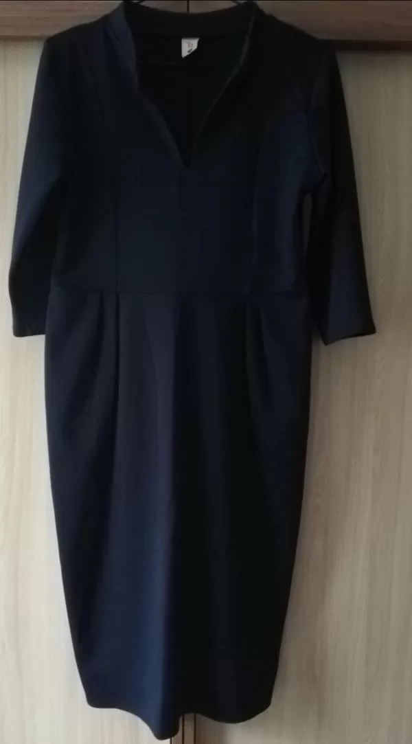 Rochie casual Natalee M | Bleumarin, Midi, Mânecă trei sferturi, Monocrom, Vâscoză - Image 6