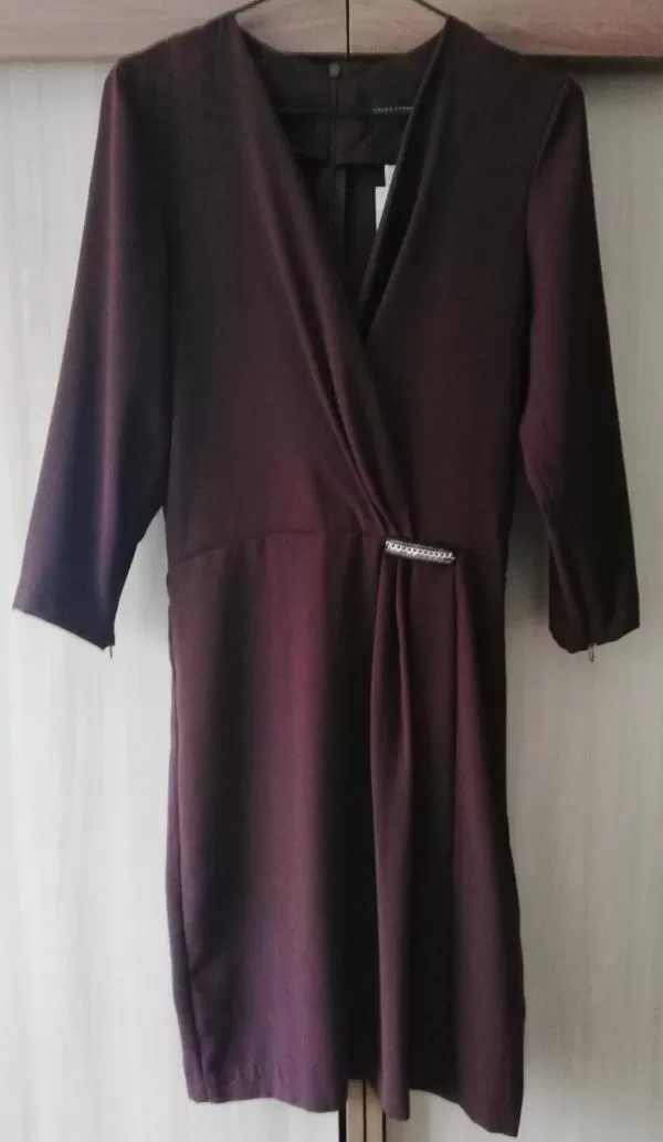 Rochie de seară Laura Clement EU 38 | Burgundy, Mini, Mânecă trei sferturi, Monocrom, Satinat, Poliester - Image 2