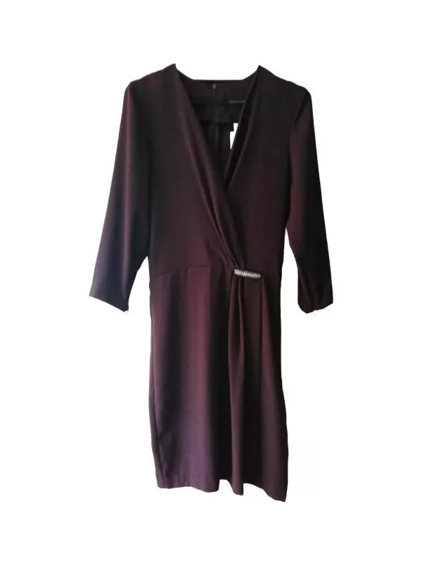 Rochie de seară Laura Clement EU 38 | Burgundy, Mini, Mânecă trei sferturi, Monocrom, Satinat, Poliester