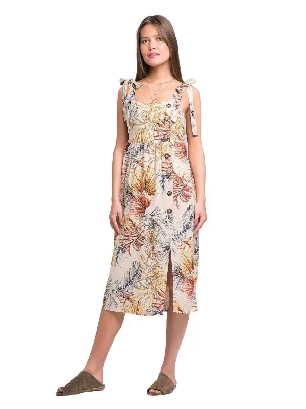Rochie de vară Primark EU 36 | Crem, Midi, Bretele subțiri, Floral & Tropical, Vâscoză