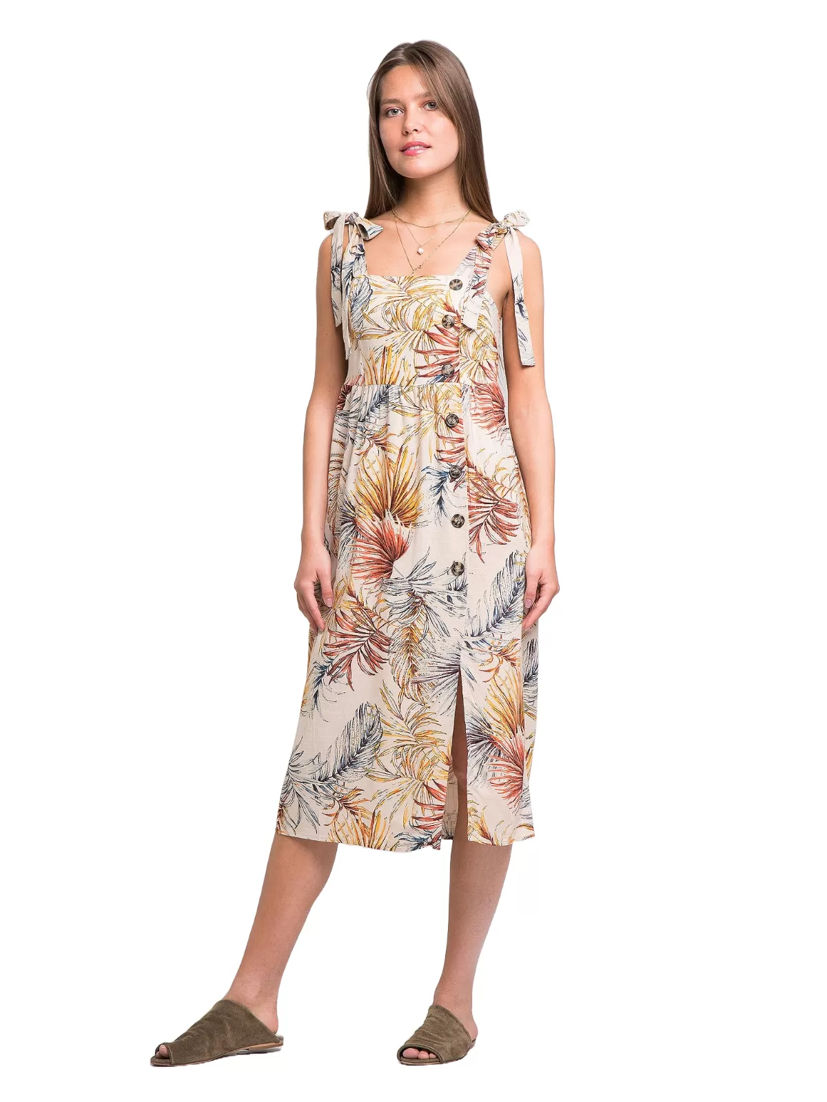 Rochie de vară Primark EU 36 | Crem, Midi, Bretele subțiri, Floral & Tropical, Vâscoză