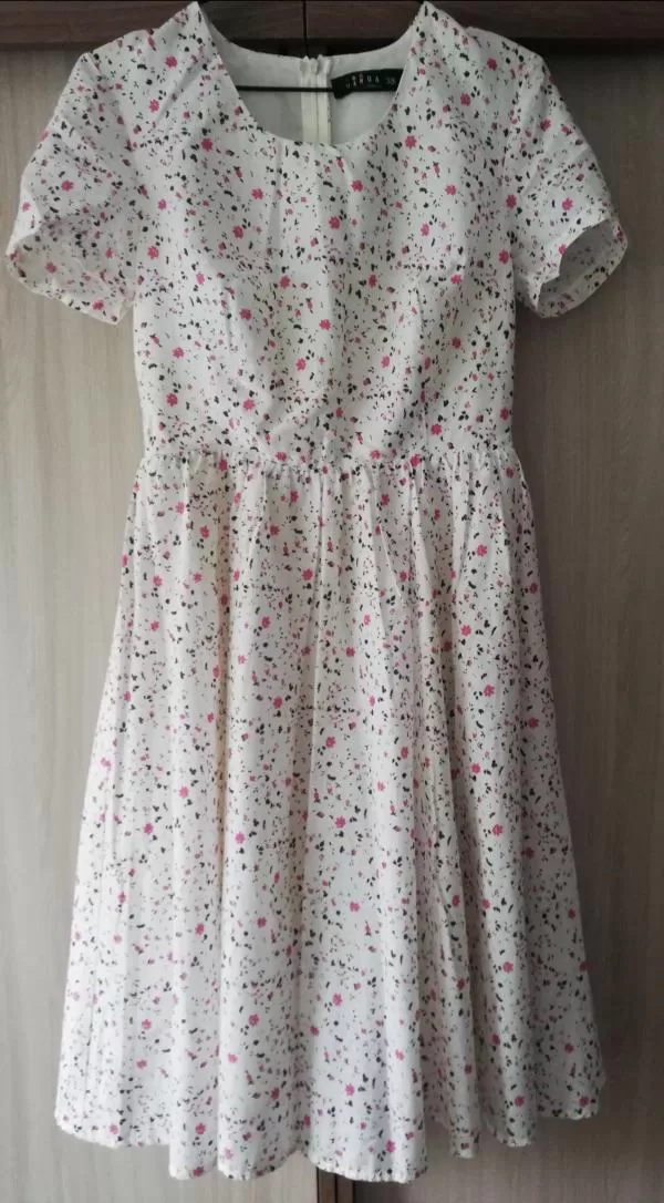 Rochie casual Vanda EU 38 | Alb, Midi, Mânecă scurtă, Floral & Tropical, Bumbac - Image 6