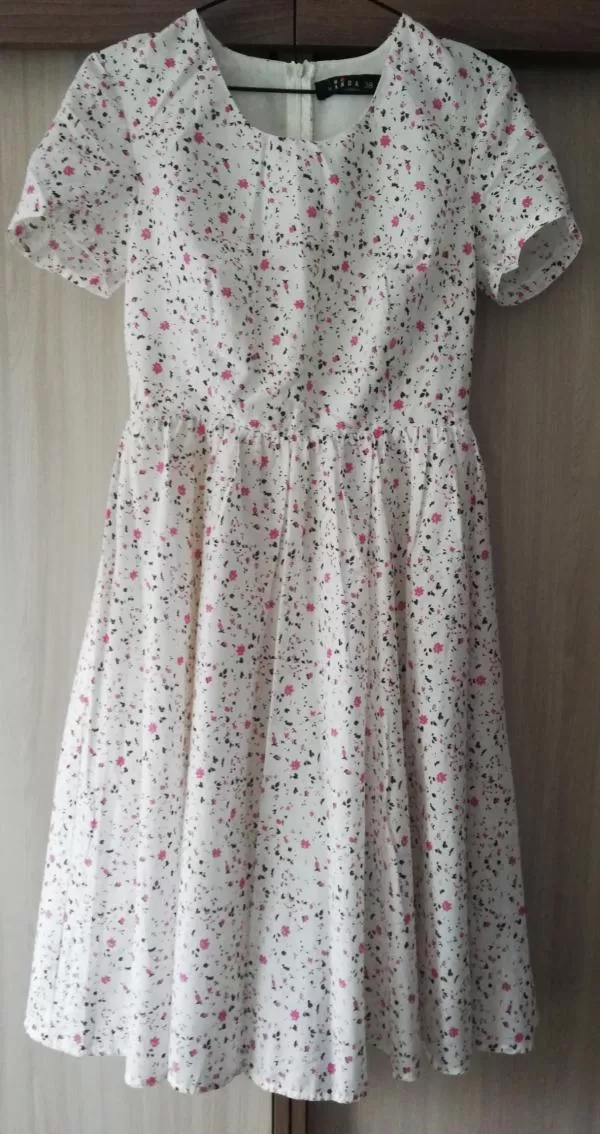 Rochie casual Vanda EU 38 | Alb, Midi, Mânecă scurtă, Floral & Tropical, Bumbac - Image 2