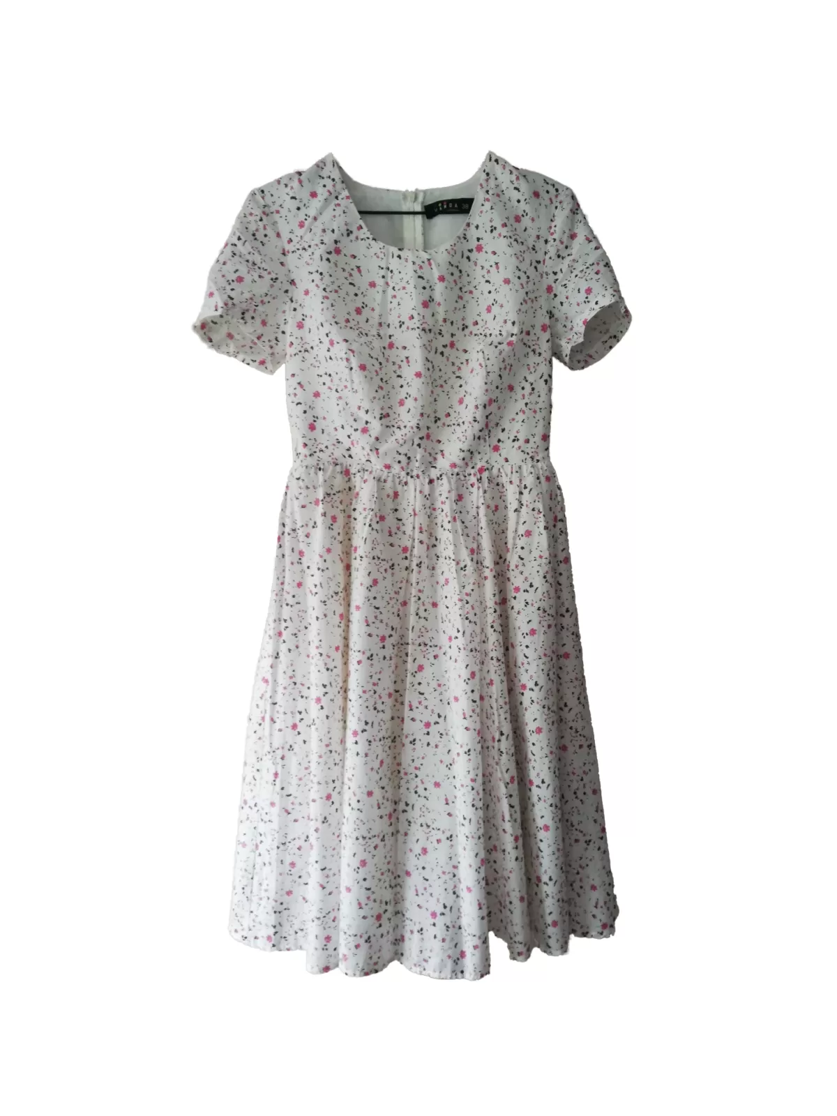 Rochie casual Vanda EU 38 | Alb, Midi, Mânecă scurtă, Floral & Tropical, Bumbac