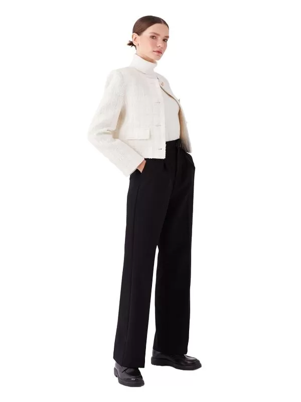 Pantaloni LC WAIKIKI EU 36 | Negru, Lungi, Talie înaltă, Wide Leg fit, Eleganți Stofă, Monocrom, Vâscoză
