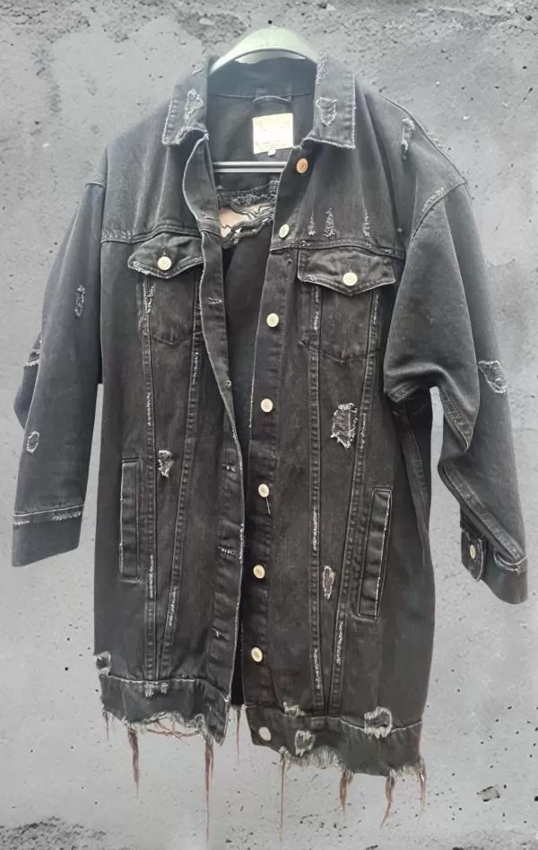 Geacă din denim Zara S | Negru, Fără glugă, Cu decupaje, Denim - Image 5