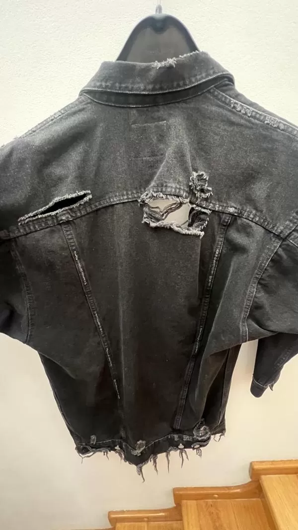 Geacă din denim Zara S | Negru, Fără glugă, Cu decupaje, Denim - Image 3