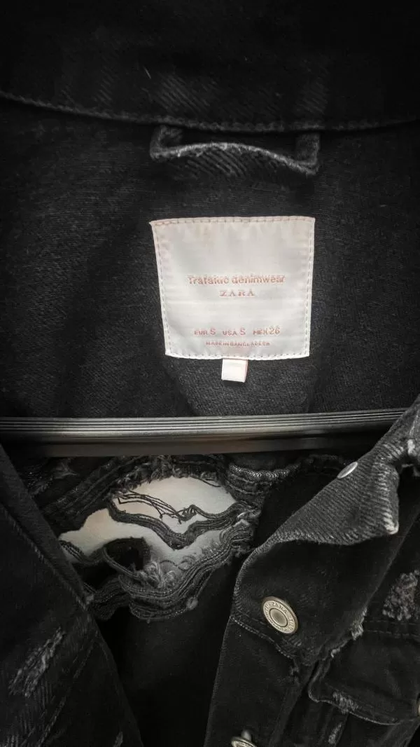 Geacă din denim Zara S | Negru, Fără glugă, Cu decupaje, Denim - Image 4