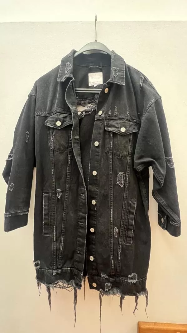 Geacă din denim Zara S | Negru, Fără glugă, Cu decupaje, Denim - Image 2