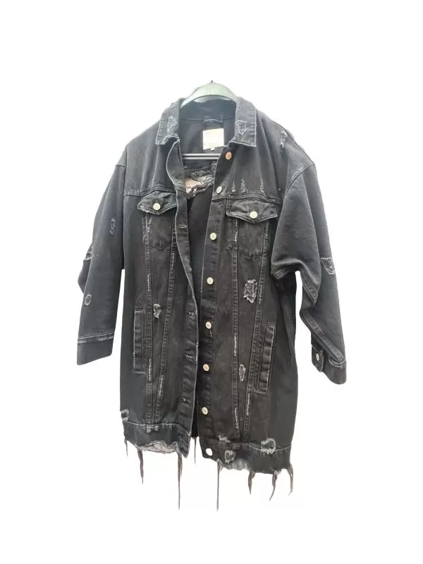 Geacă din denim Zara S | Negru, Fără glugă, Cu decupaje, Denim