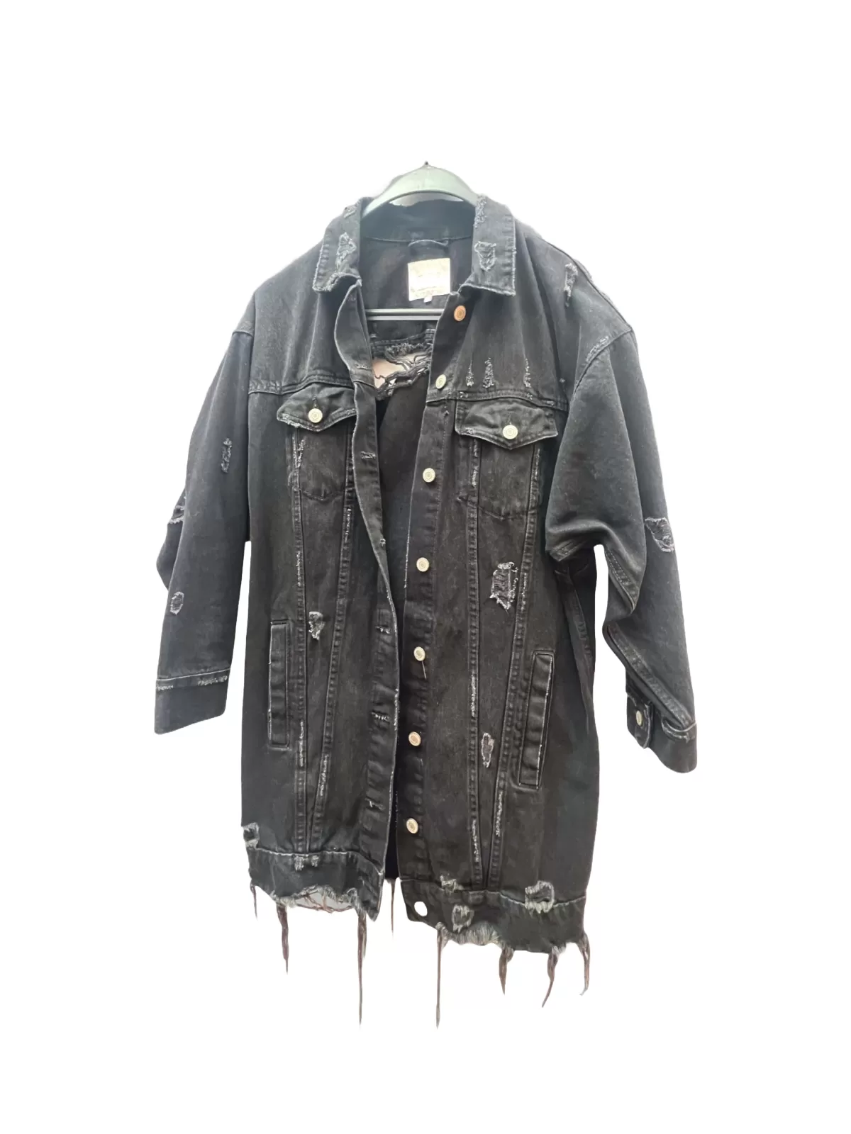 Geacă din denim Zara S | Negru, Fără glugă, Cu decupaje, Denim