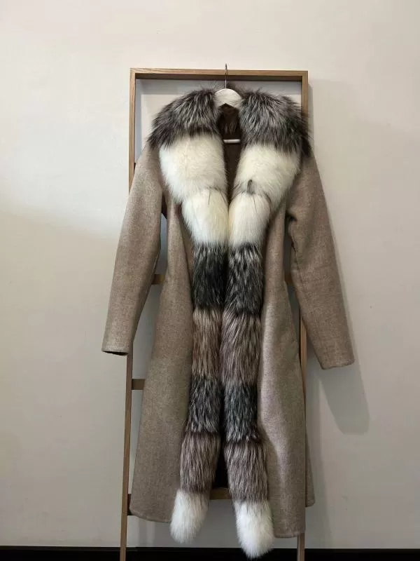 Palton din lână Alpaca Superfine L | Bej, Fără glugă, Cașmir - Image 2