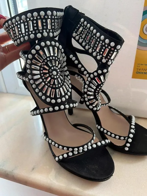 Sandale cu toc Lannod EU 39 | Negru, Oriental & Paisley - Image 8