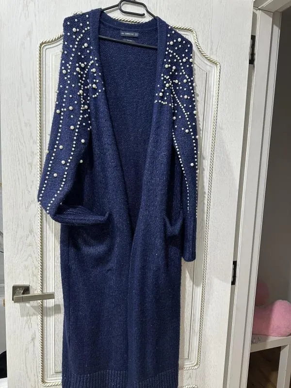 Cardigan Zara EU 36 | Bleumarin, Mânecă lungă, Pietre decorative, Acrilic - Image 2