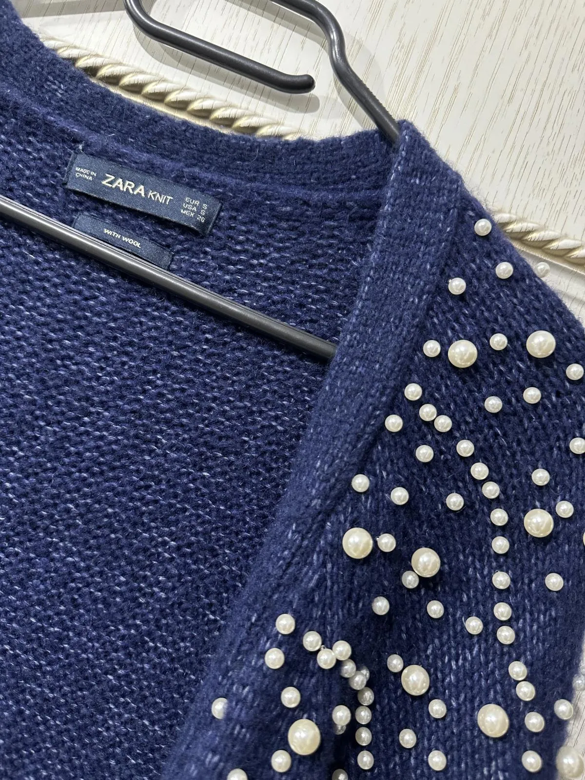Cardigan Zara EU 36 | Bleumarin, Mânecă lungă, Pietre decorative, Acrilic - Image 5