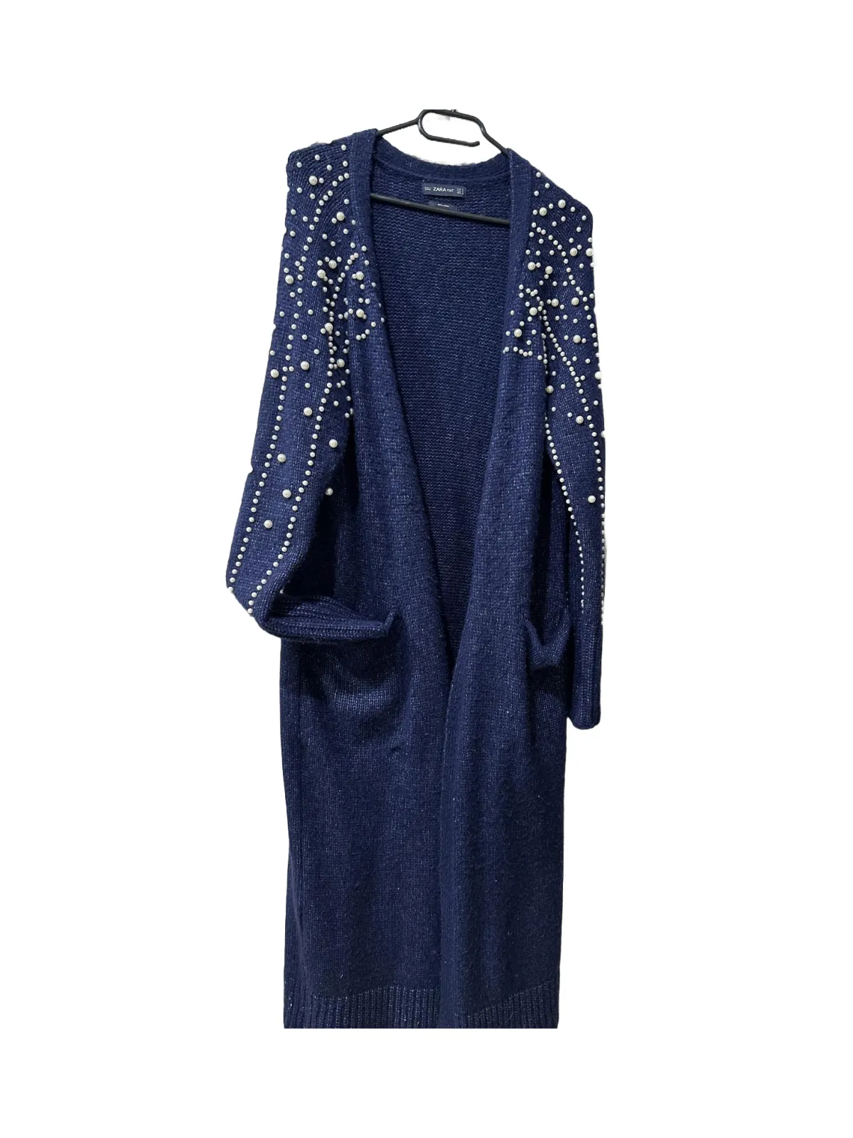 Cardigan Zara EU 36 | Bleumarin, Mânecă lungă, Pietre decorative, Acrilic