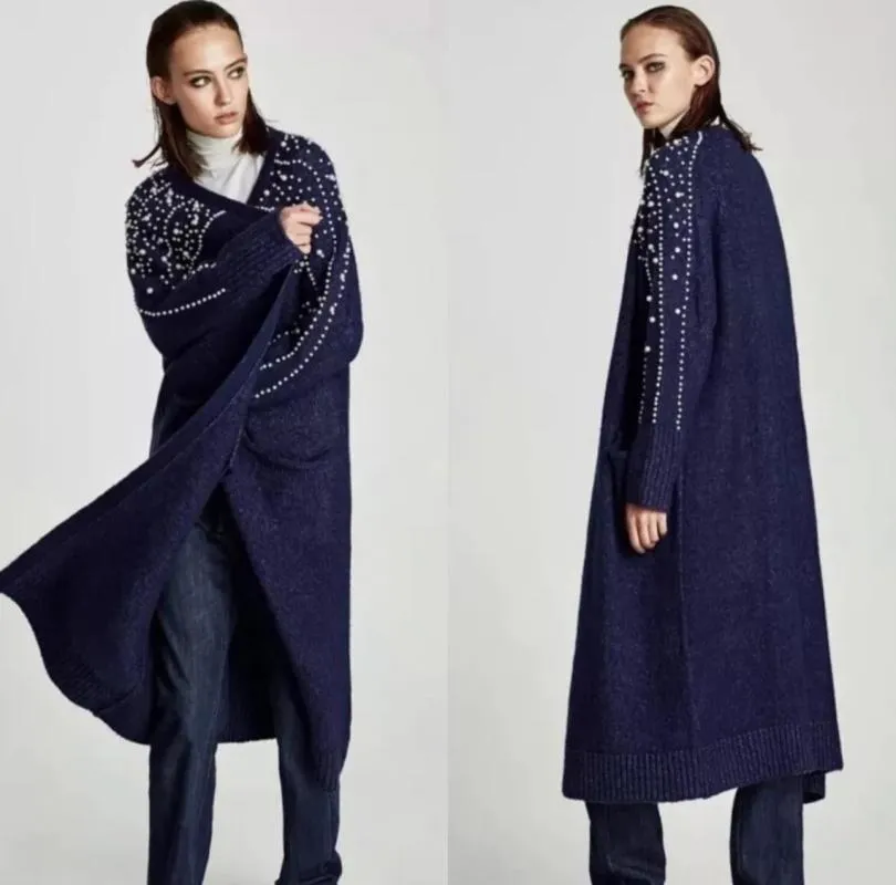 Cardigan Zara EU 36 | Bleumarin, Mânecă lungă, Pietre decorative, Acrilic - Image 6