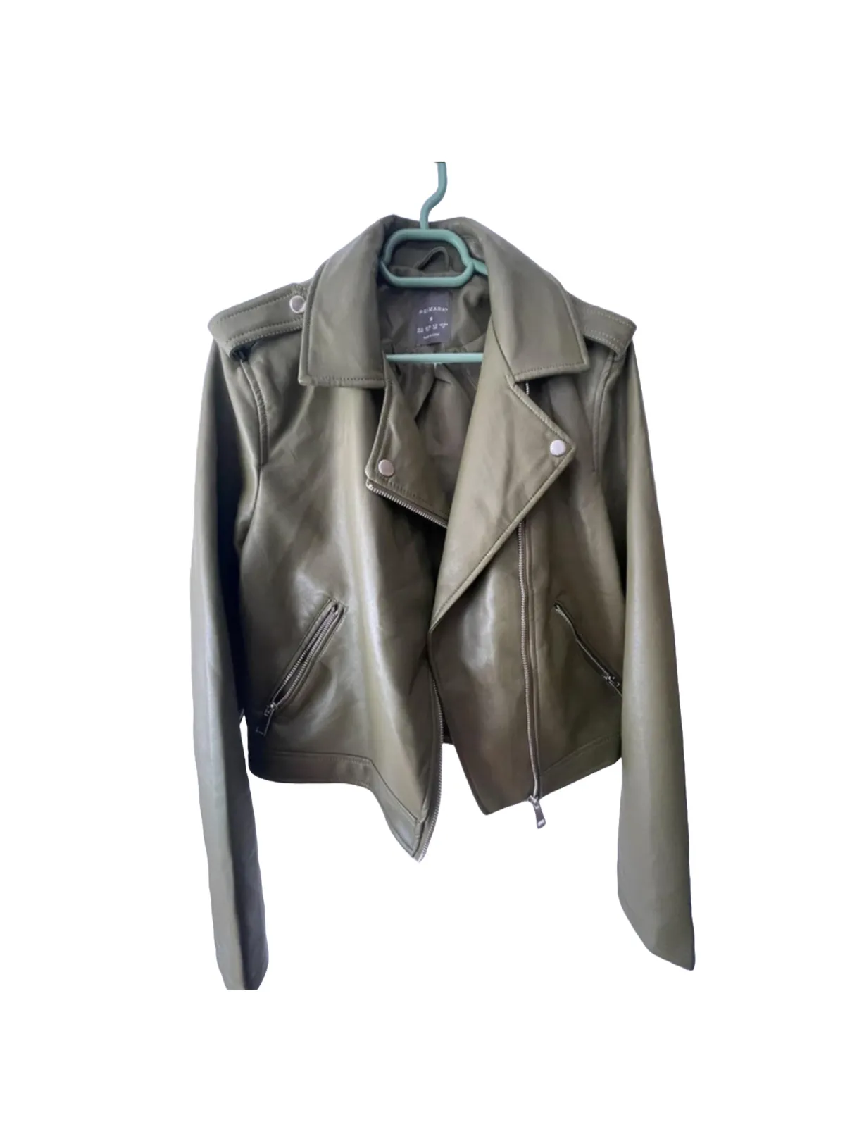 Geacă din piele Primark EU 36 | Khaki, Fără glugă, Piele ecologică