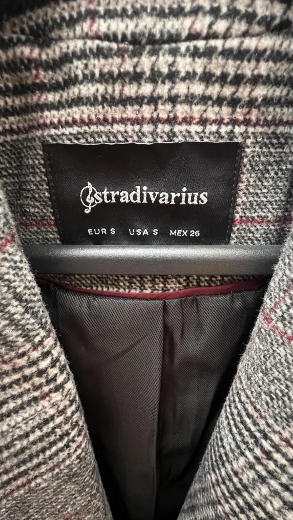 Palton din lână Stradivarius S | Gri, Fără glugă, Abstract & Color Block, Lână - Image 3