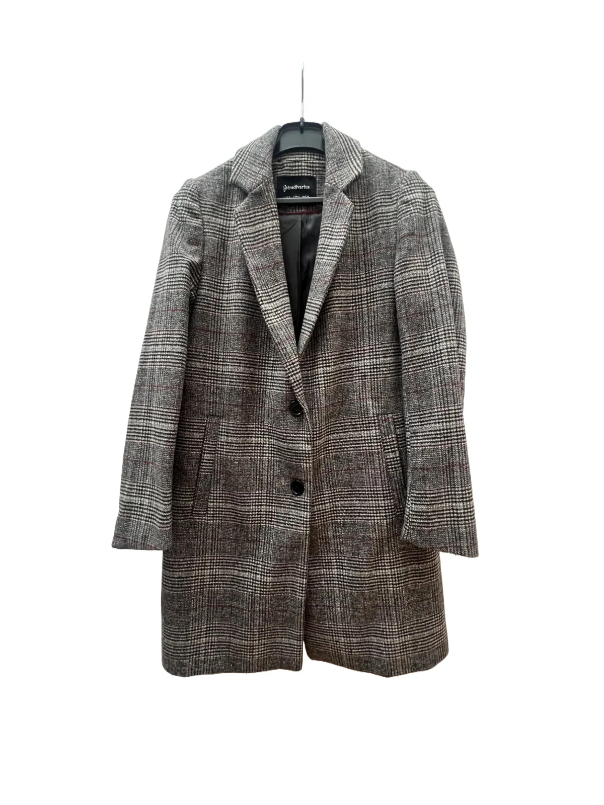 Palton din lână Stradivarius S | Gri, Fără glugă, Abstract & Color Block, Lână