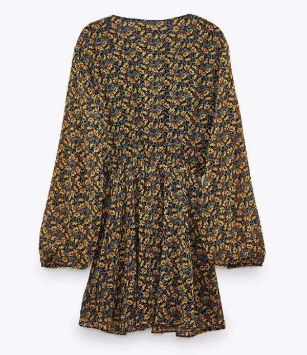 Rochie casual Zara EU 34 | Auriu, Mini, Mânecă lungă, Floral & Tropical, Design petrecut - Image 4