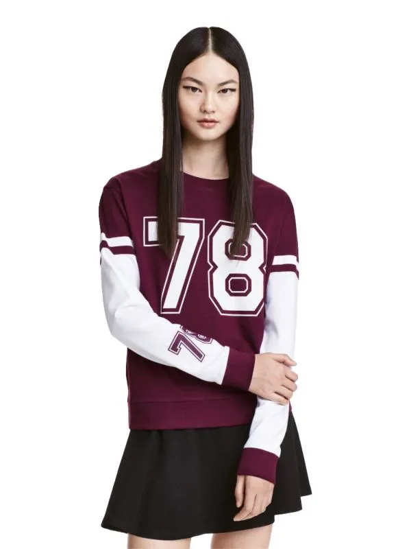 Bluză H&M S | Burgundy, Normal, Mânecă lungă, Bumbac