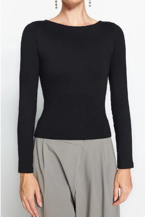 Bluză Trendyol EU 36 | Negru, Normal, Mânecă lungă, Monocrom, Bumbac - Image 3