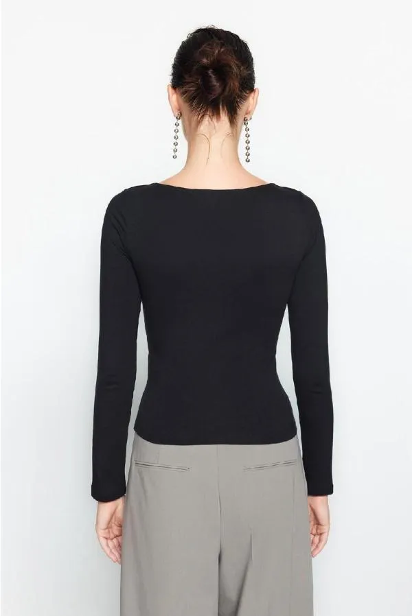 Bluză Trendyol EU 36 | Negru, Normal, Mânecă lungă, Monocrom, Bumbac - Image 4