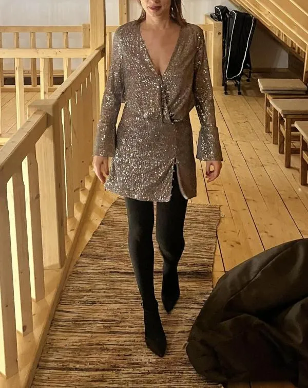 Rochie de seară ASOS EU 34 | Gri, Mini, Mânecă lungă - Image 5